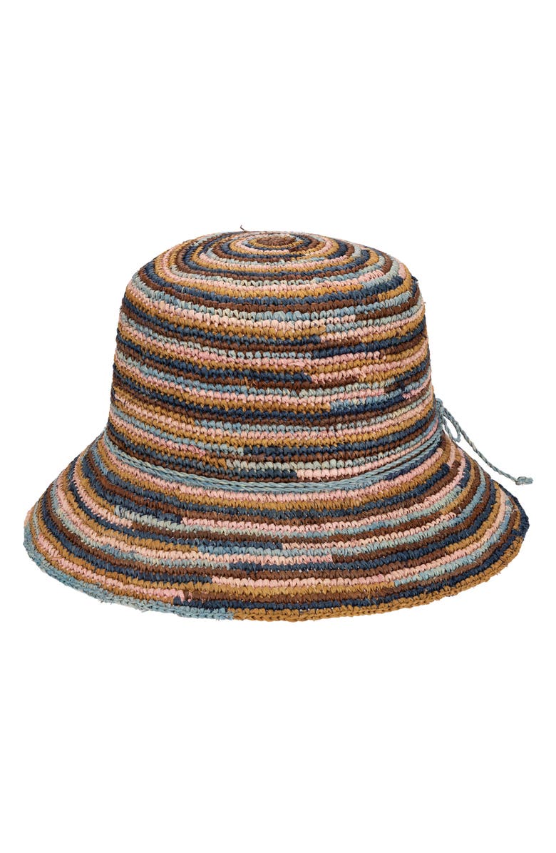 San Diego Hat Irish Crochet Raffia Packable Bucket Hat, Main, color, Mixed Brown