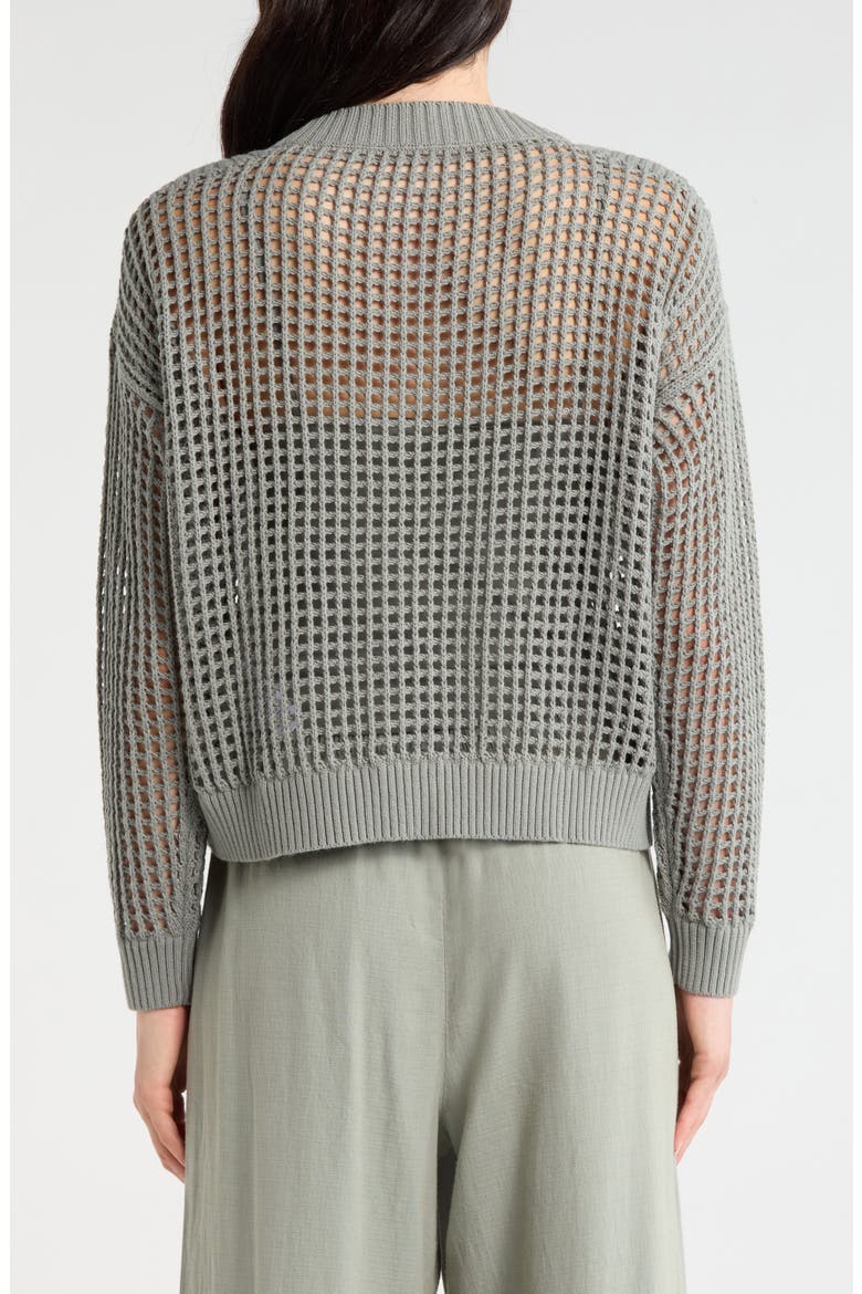 Camellia Openwork V-Neck Cotton Blend Cardigan, Alternate, color, EUCALYPTUS GREEN