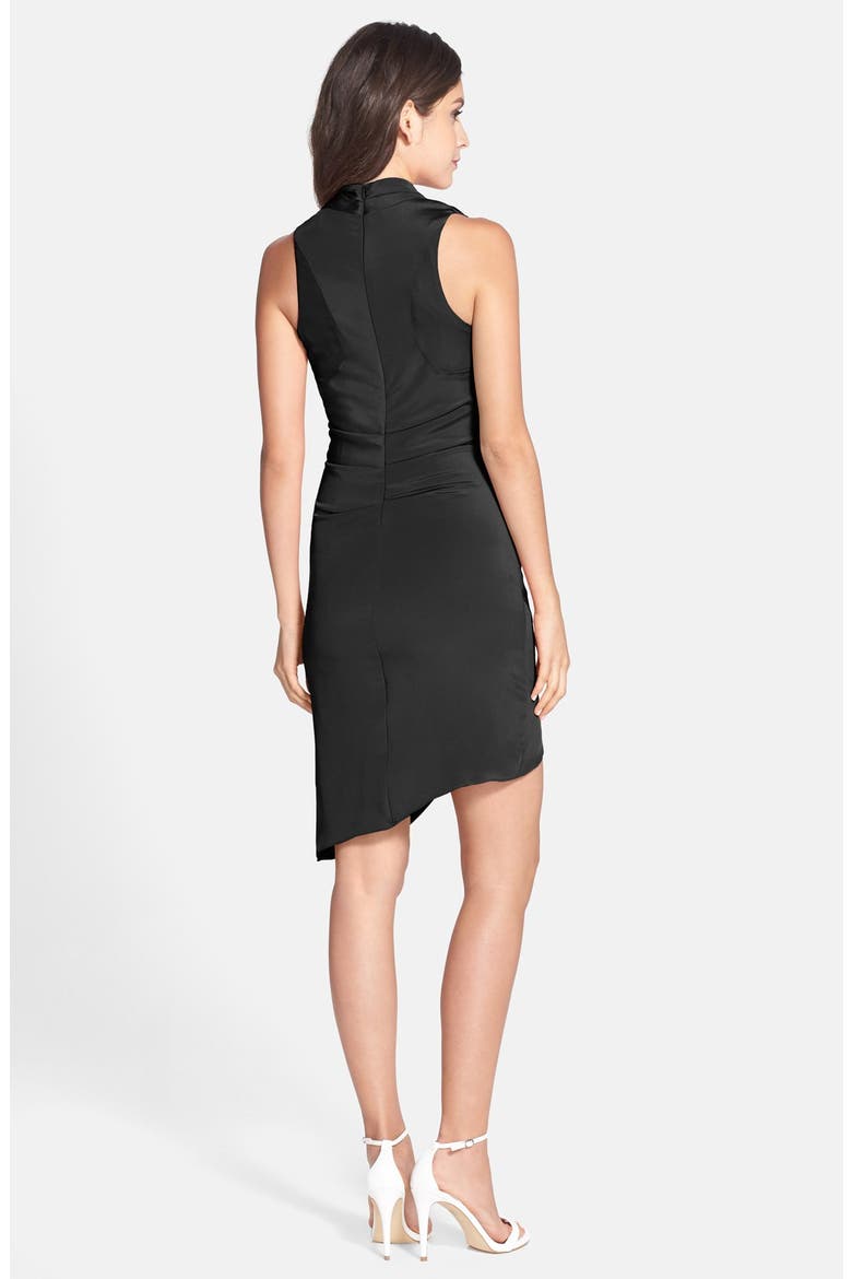 Asymmetrical Crepe Faux Wrap Dress, Alternate, color, BLACK