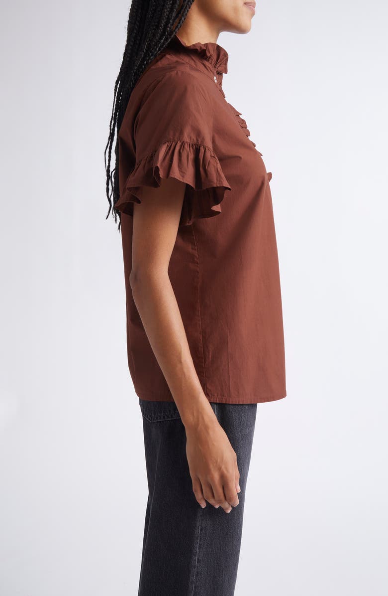 MILLE Vanessa Ruffle Detail Cotton Blouse, Alternate, color, Chocolate