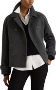 Lauren Ralph Lauren Double Breasted Cropped Wool Blend Coat