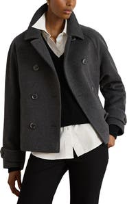Lauren Ralph Lauren Double Breasted Cropped Wool Blend Coat