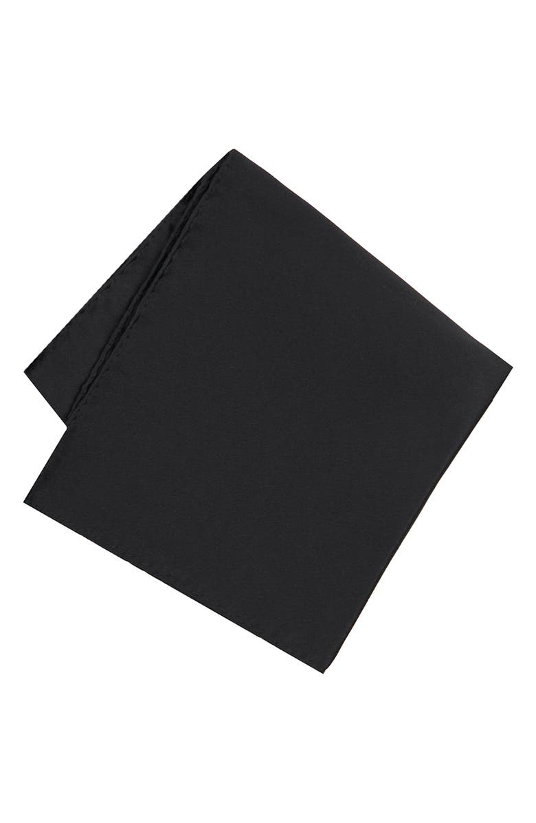 CONSTRUCT Solid Satin Pocket Square, Main, color, Noir