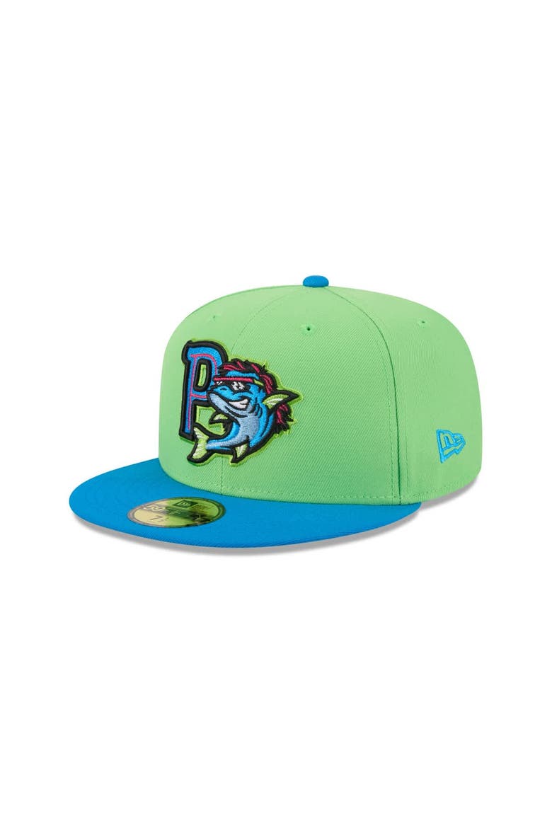 Men's New Era  Neon Green Pensacola Blue Wahoos Theme Nights 59FIFTY Fitted Hat, Alternate, color, Neon Green
