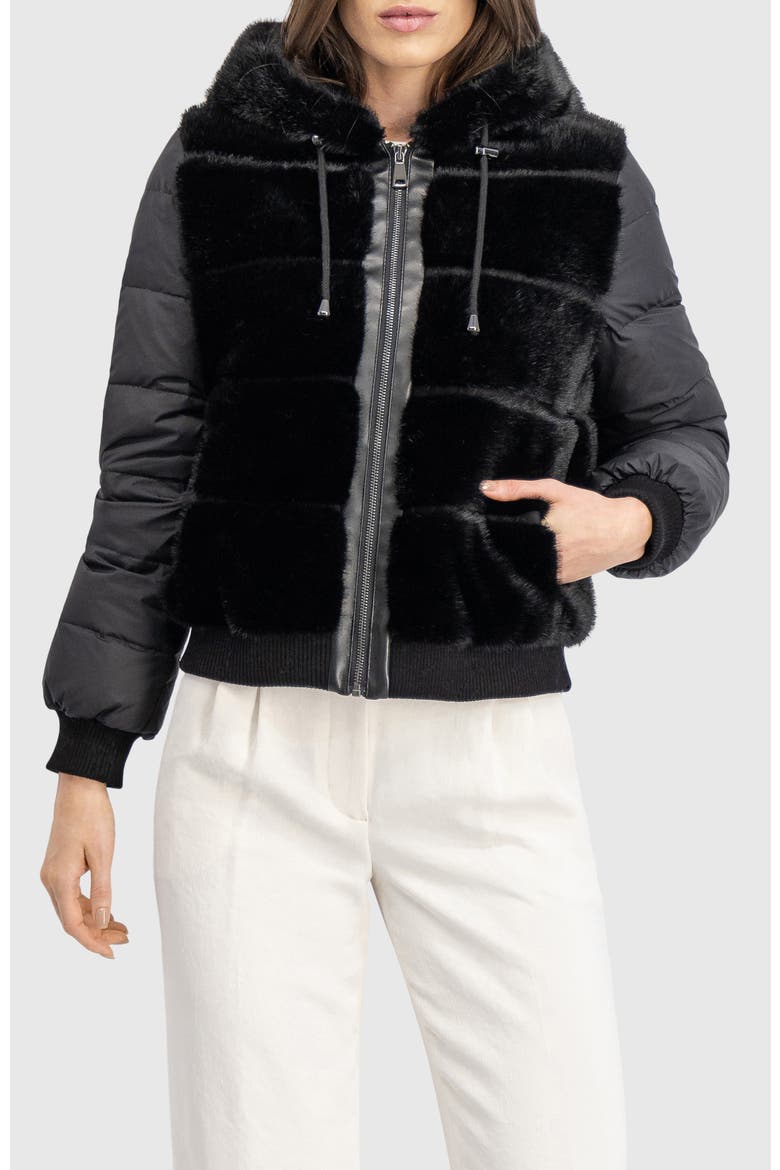 Fur-Free Mink (Faux Fur) Jacket With Hood, Main, color, BLACK/BLACK