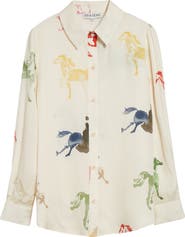 Stine Goya Watercolor Horse Print Button-Up Shirt