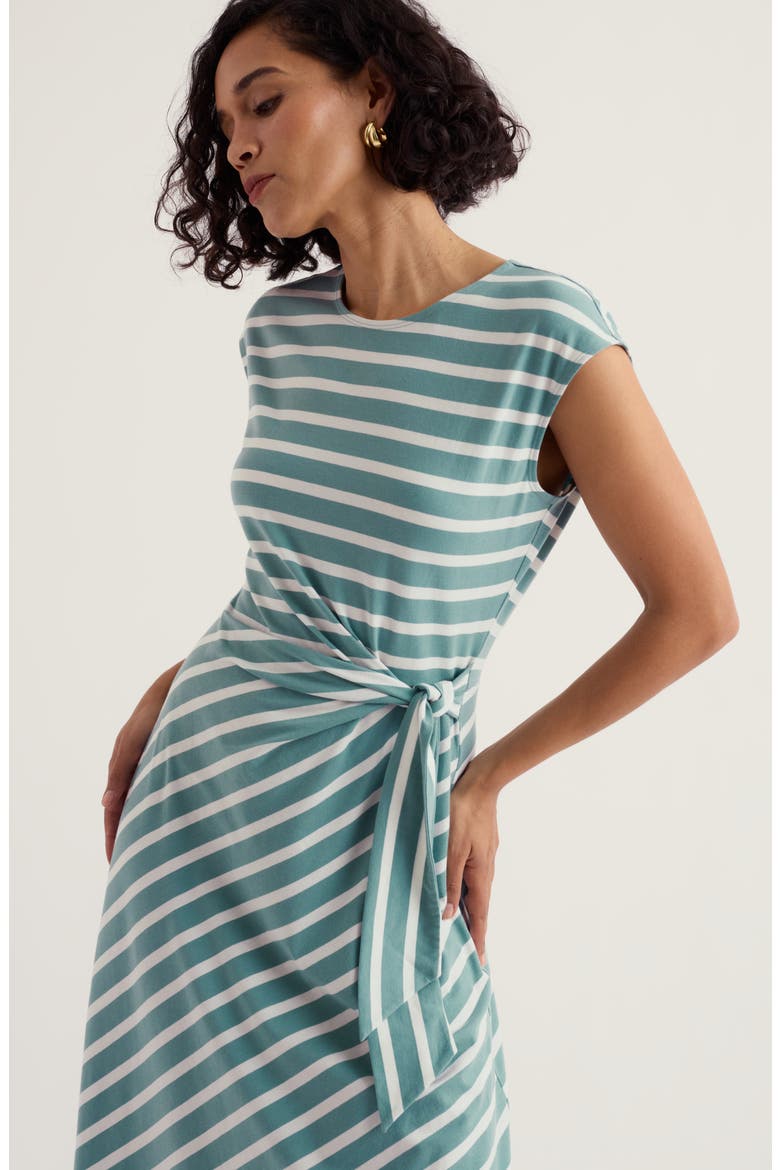 Fettling Stripe Tie Waist Jersey Midi Dress, Alternate, color, FALMOUTH MINI CORNISH SARDINE CHALK