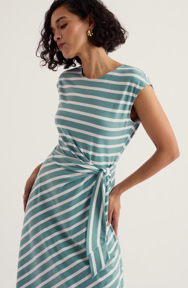 Seasalt Cornwall Fettling Stripe Tie Waist Jersey Midi Dress, Alternate, color, Falmouth Mini Cornish Sardine Chalk