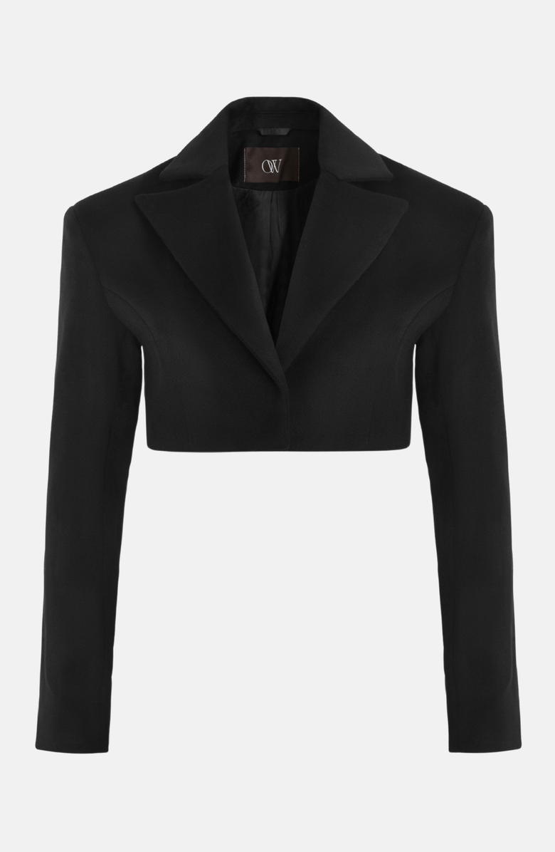 OW Collection NOVA Cropped Wool Blazer, Alternate, color, Black