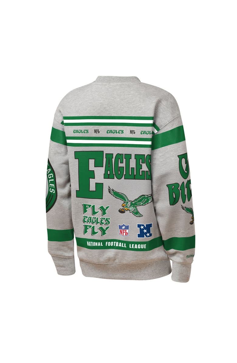 Mitchell & Ness Youth Mitchell & Ness Gray Philadelphia Eagles Throwback All-Over Print Fleece Sweatshirt, Alternate, color, Gray