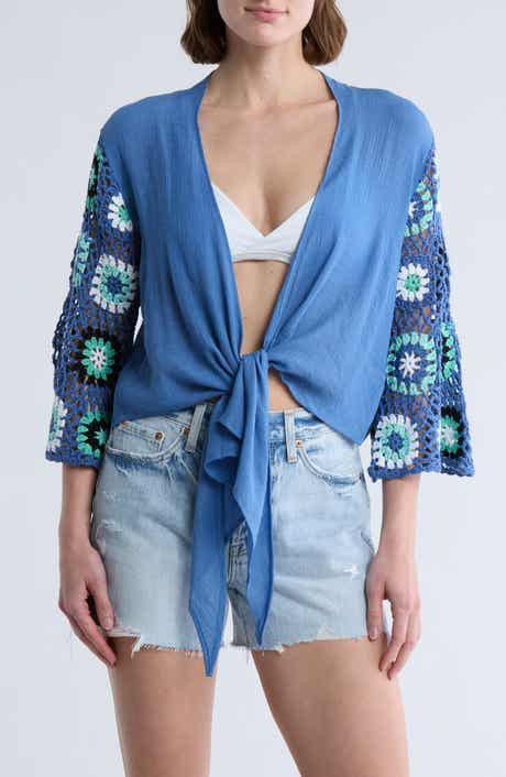 Elan Crochet Trim Crop Cover-Up Top