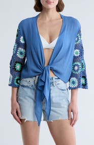 Elan Crochet Trim Crop Cover-Up Top