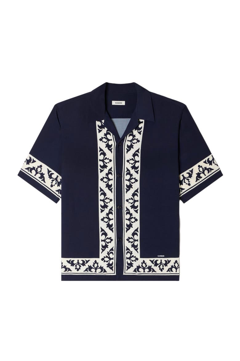 Contrast print loose-fit shirt, Alternate, color, Navy blue