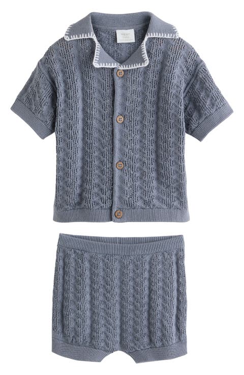 Cotton Knit Button-Up Shirt & Shorts Set (Baby)
