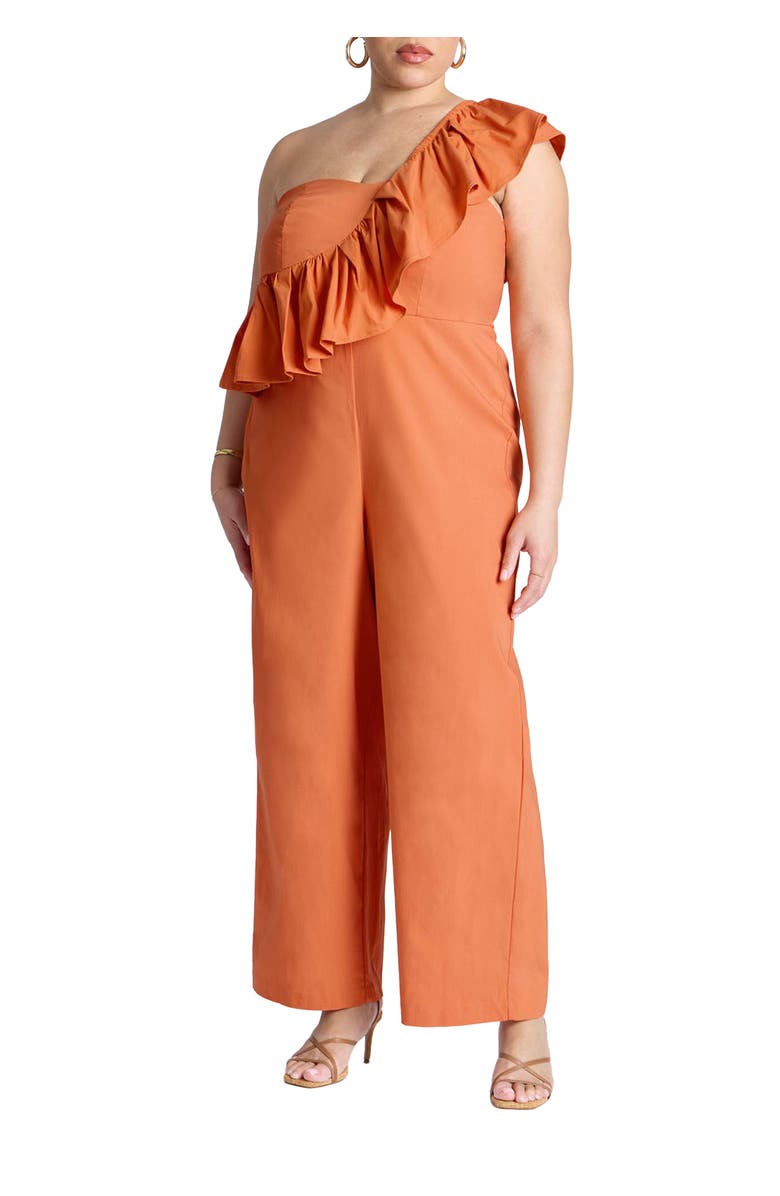 ELOQUII Ruffle Jumpsuit, Main, color, Harvest Pumpkin
