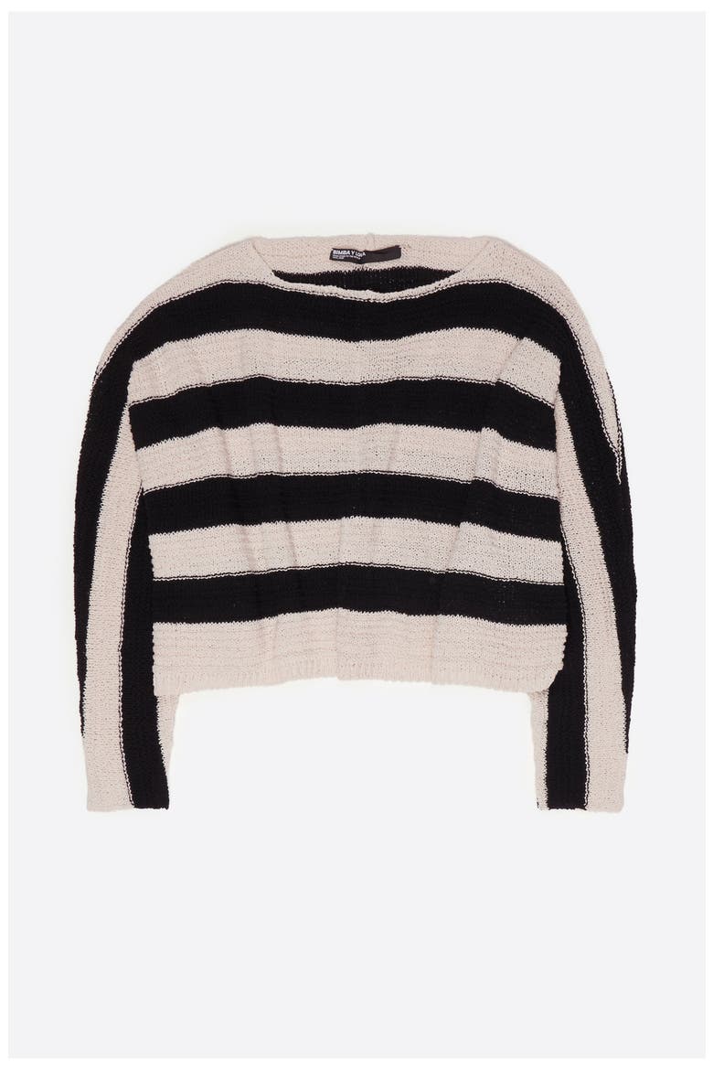 Striped Oversize Cropped Sweater, Alternate, color, BLACK