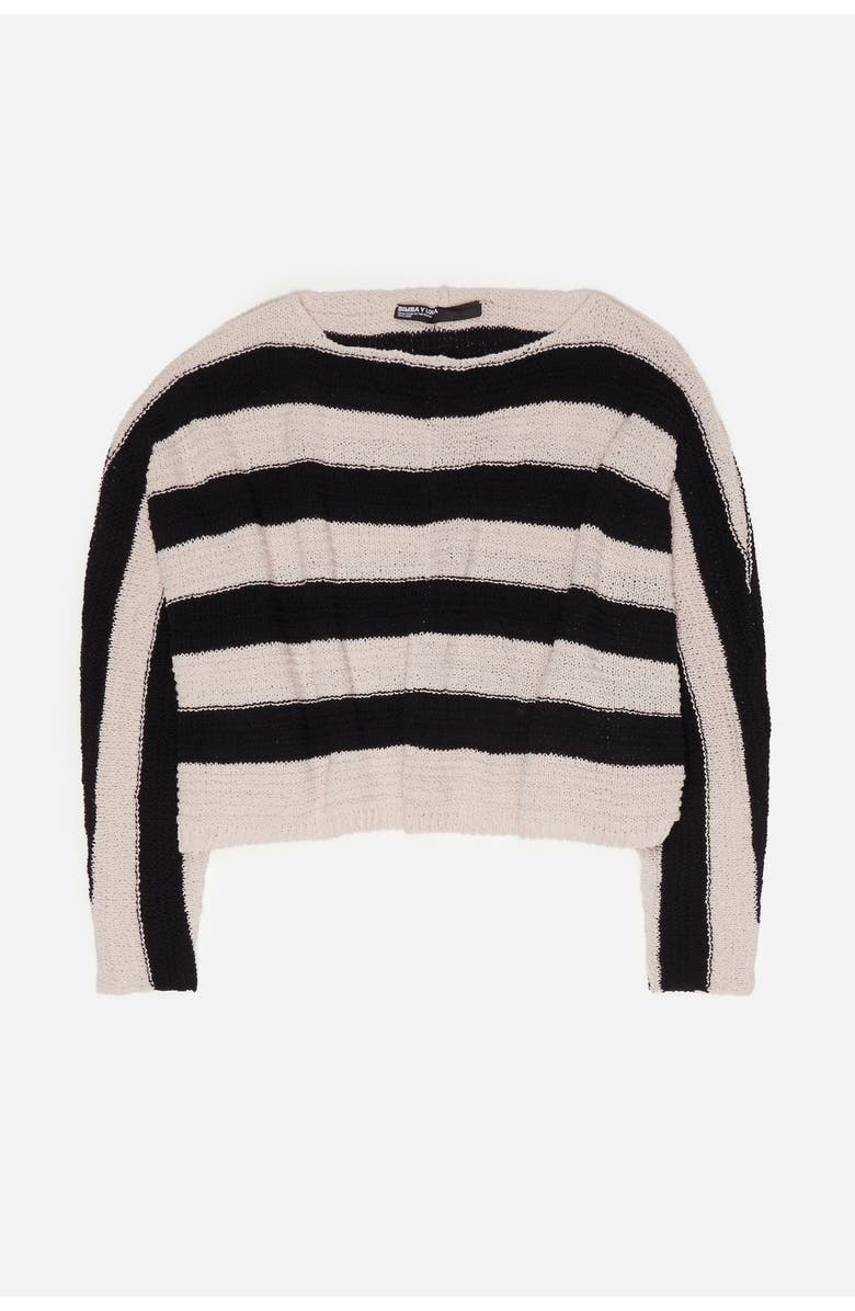 Bimba y Lola Striped Oversize Cropped Sweater, Alternate, color, Black
