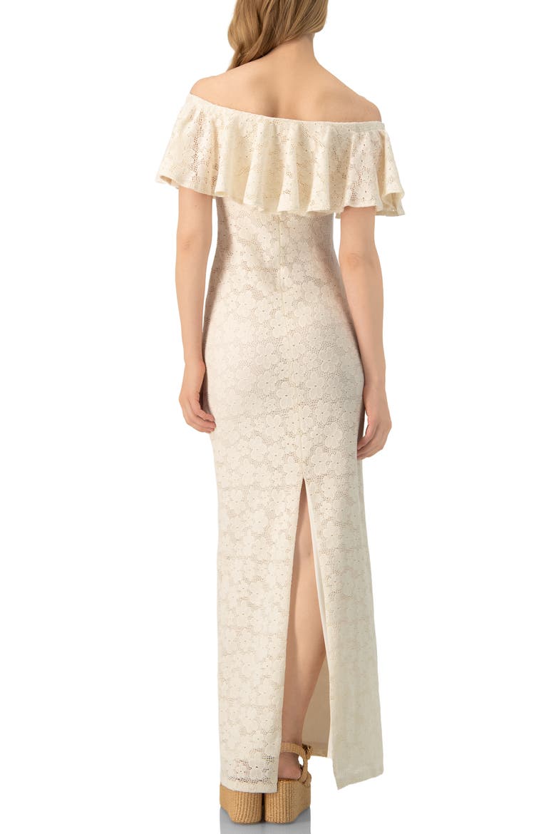 Lace Long Bardot Neckline Dress, Alternate, color, Ivory