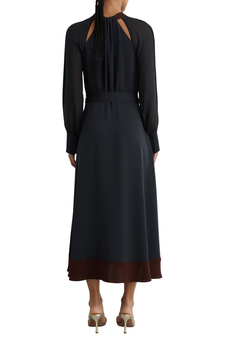 Estella Tie Neck Long Sleeve Maxi Dress, Alternate, color, NAVY/ BURGUNDY