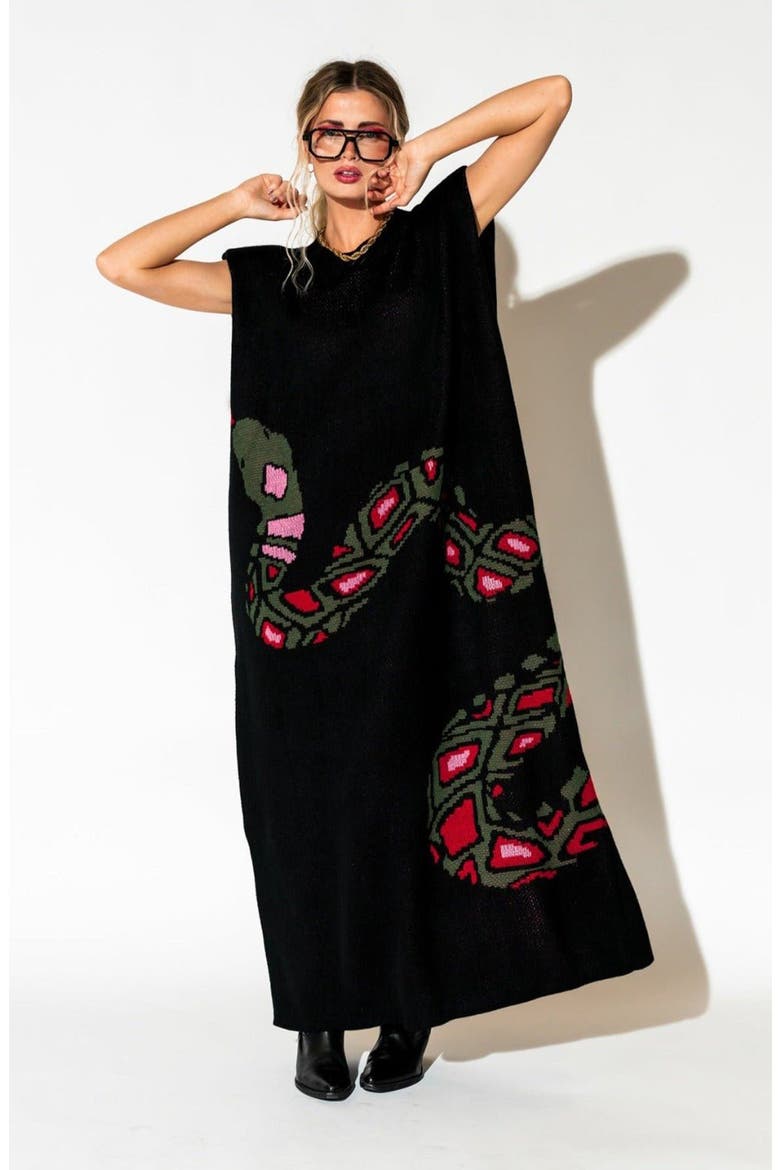Big Reputation Oversize Maxi Sweater Dress, Alternate, color, BLACK
