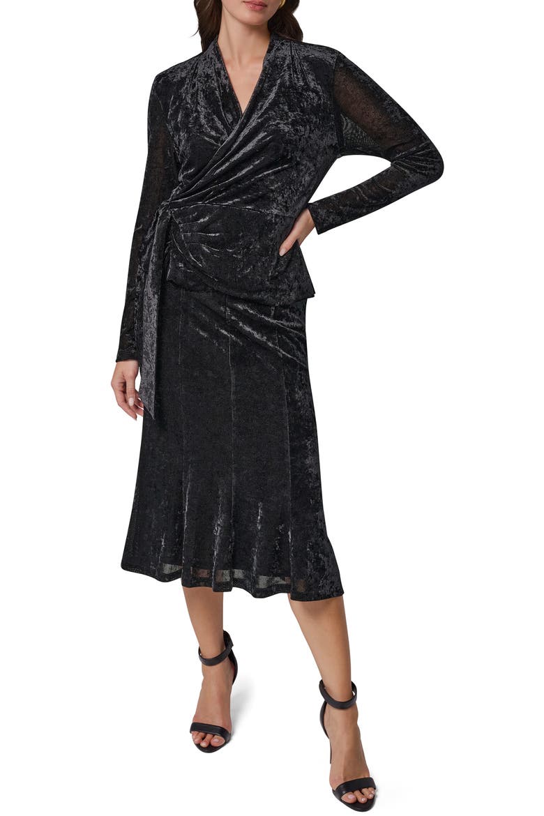Velvet Wrap Top, Alternate, color, BLACK