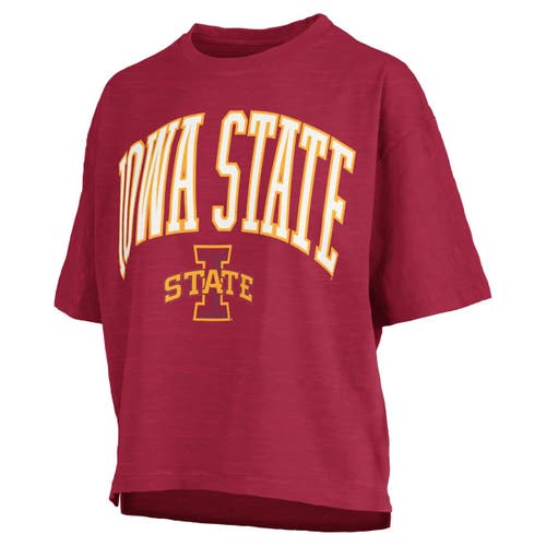 Pressbox Cardinal Iowa State Cyclones Nelson Arch Over Logo Waist Length Oversized Slub T-shirt In Burgundy