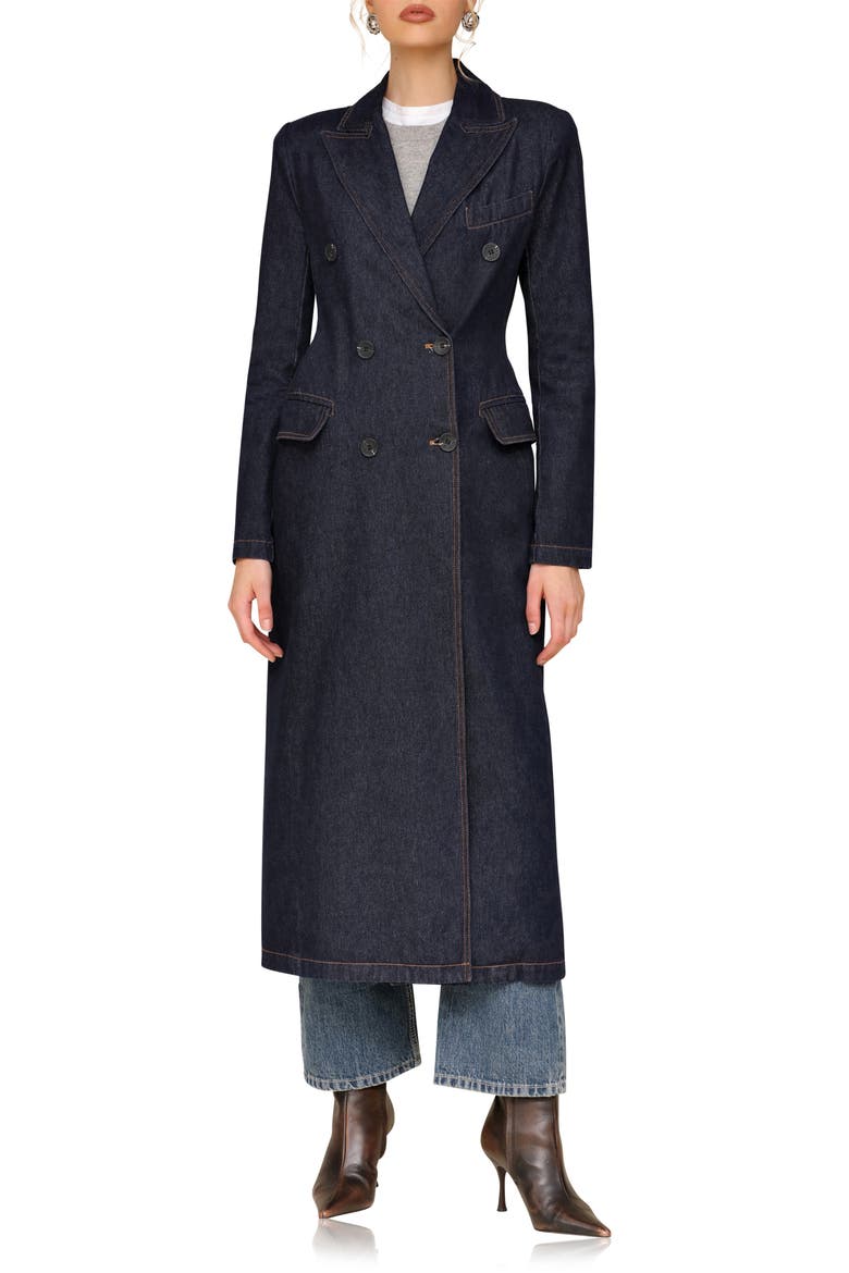 Double Breasted Denim Coat, Main, color, RAW INDIGO WASH