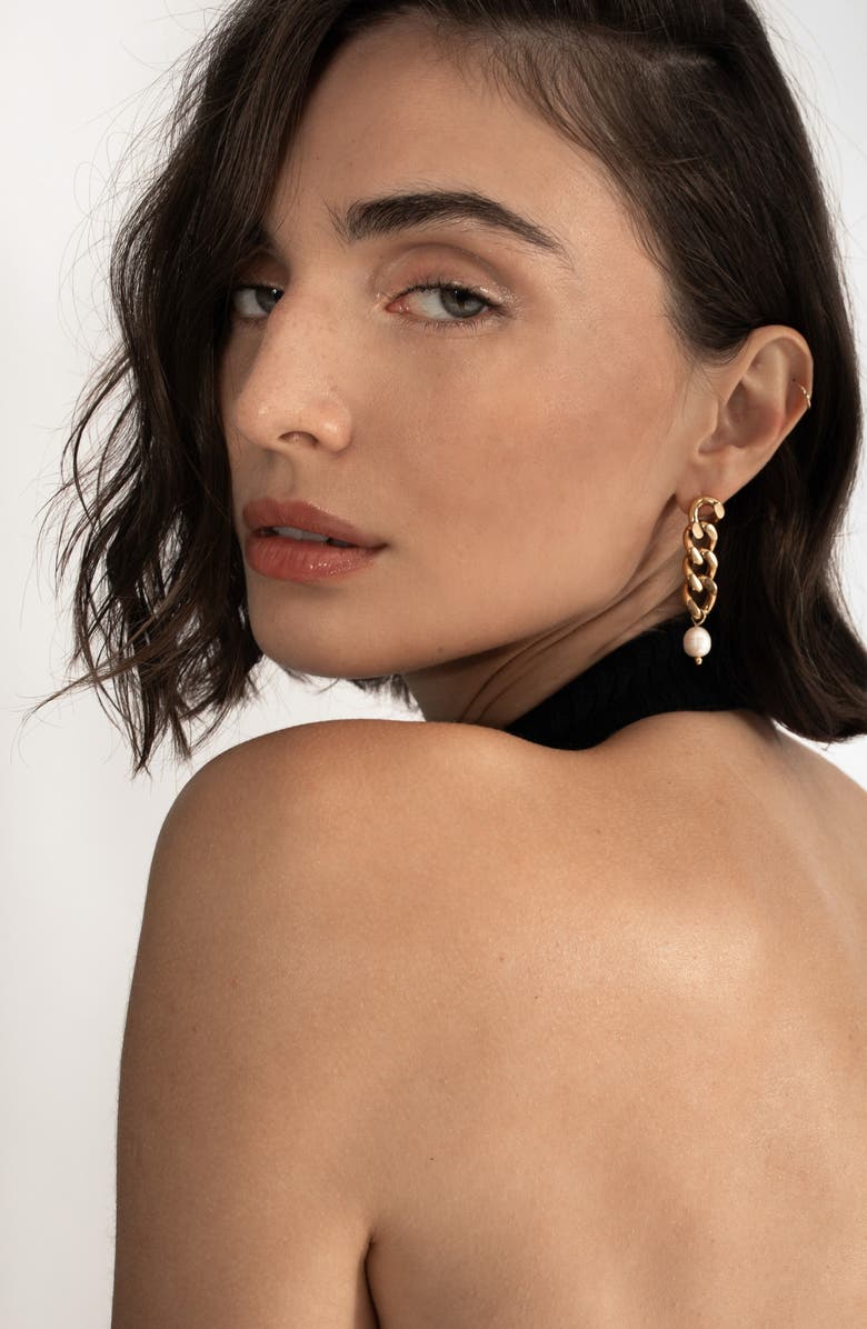 st. Moran Freshwater Pearl Chain Drop Earrings, Alternate, color, White