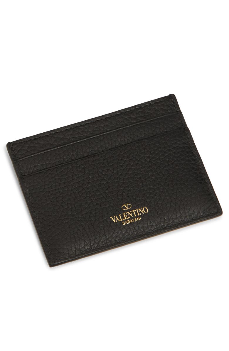 Valentino Garavani Rockstud Leather Card Holder, Alternate, color, Black