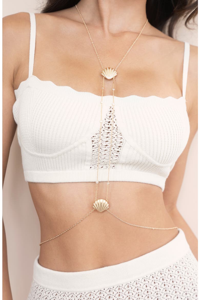 Scallop Shell & Crystal Body Chain, Alternate, color, GOLD