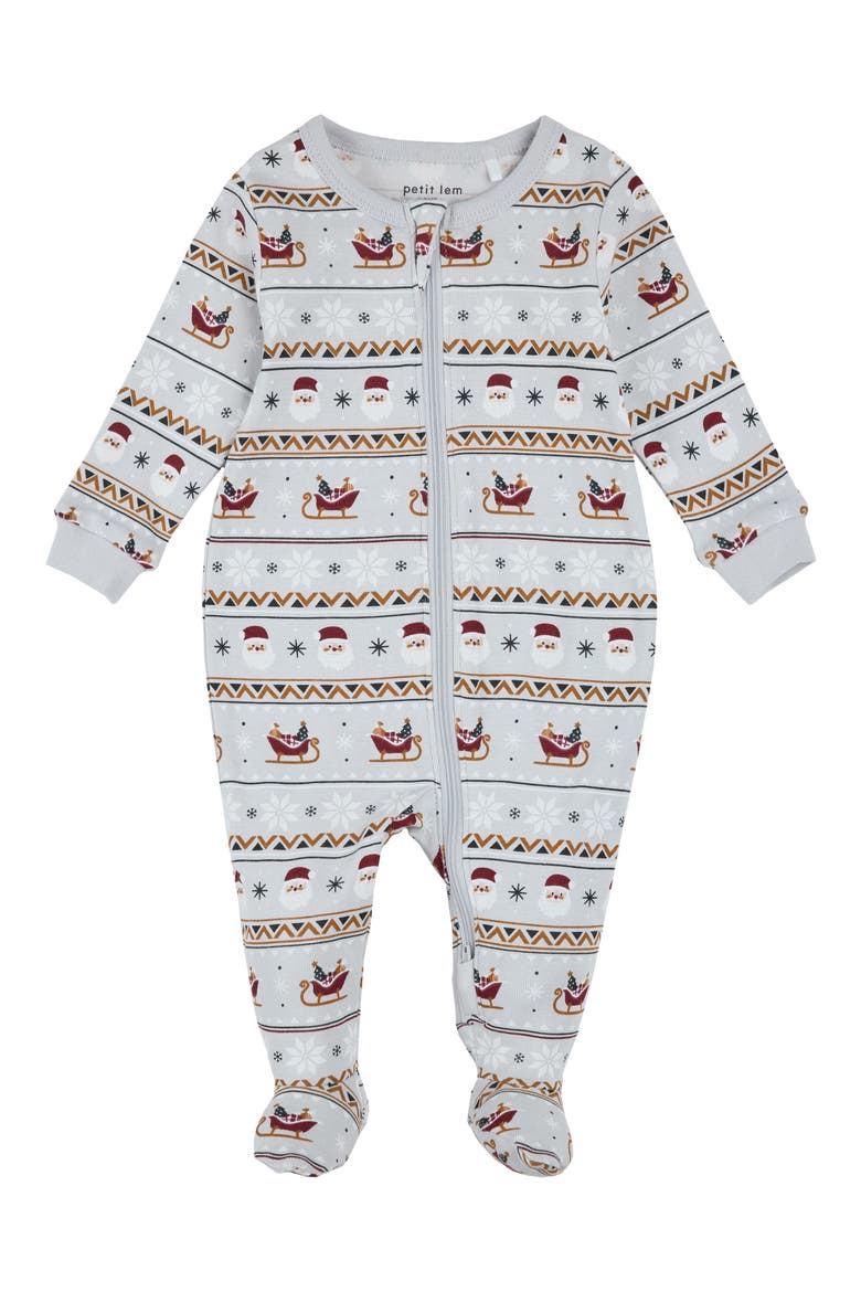 Santa Fair Isle Footed Sleeper, Main, color, LIGHT GREY