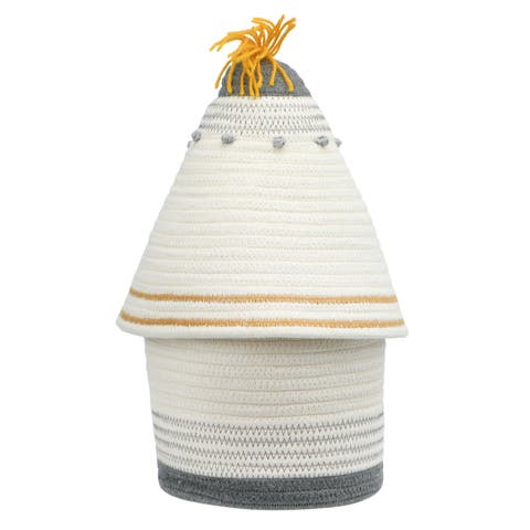 Cotton Rope Basket with Lid and Embroidery