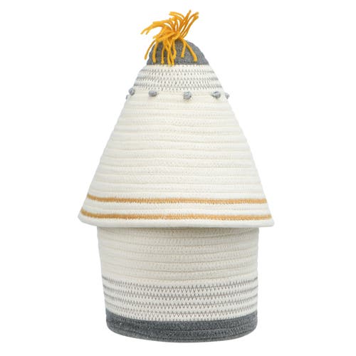 Storied Home Cotton Rope Basket With Lid And Embroidery In White