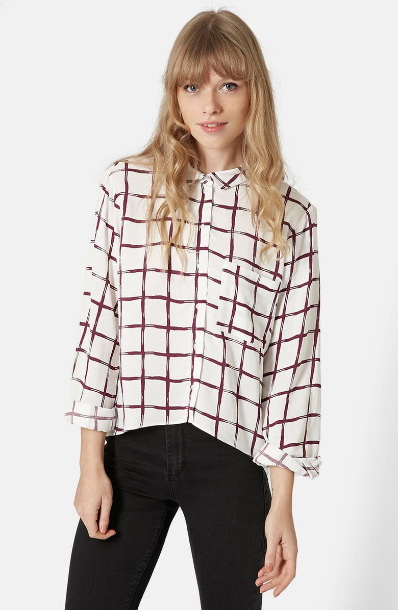 Topshop Windowpane Curve Hem Shirt, Main, color,