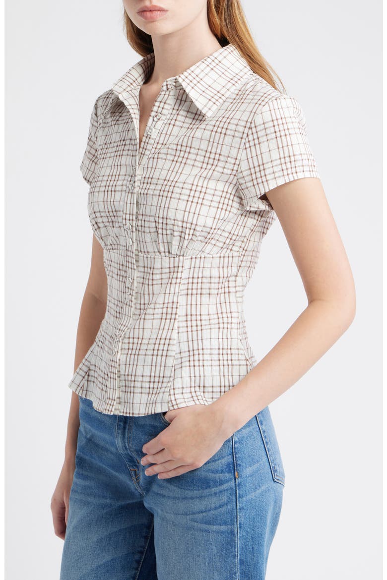 Cottesloe Check Cotton Blend Button-Up Shirt, Alternate, color, BROWN