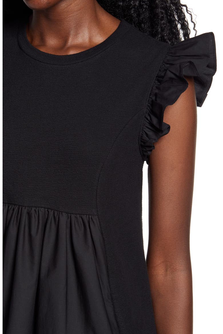 Mixed Media Ruffle Dress, Alternate, color, BLACK