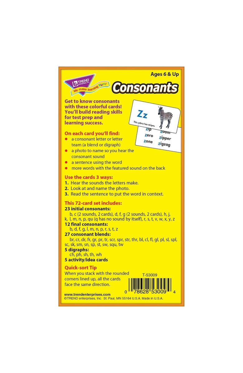 TREND enterprises, Inc. Consonants Flash Cards, Alternate, color, Multicolored