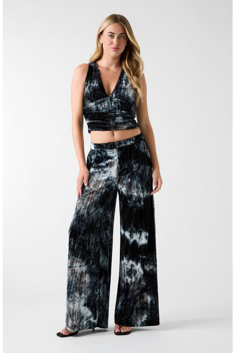Arlowe Crushed Velvet Wide Leg Pants, Alternate, color, BLACK/ BLUE MULTI