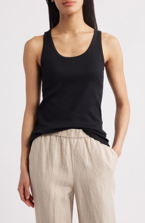 Eileen Fisher Scoop Neck Stretch Organic Cotton Tank In Black