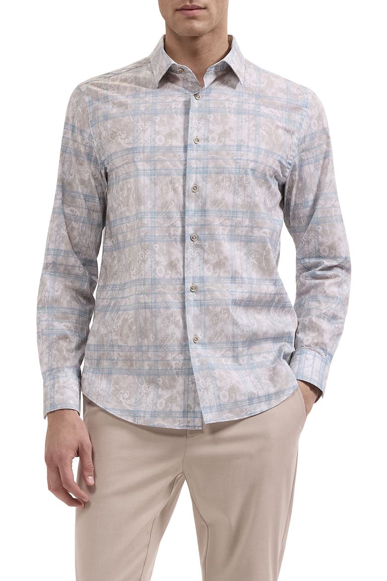 Julian Shaped Plaid Floral Button Up Shirt, Main, color, COBBLESTONE
