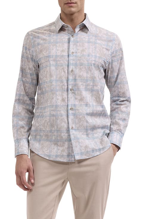 Julian Shaped Plaid Floral Button Up Shirt