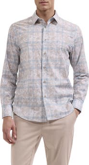 Bugatchi Julian Shaped Plaid Floral Button Up Shirt
