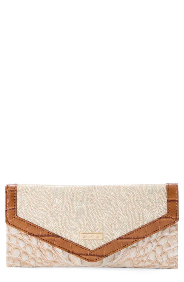 Brahmin Veronica Croc Embossed Leather Wallet, Main, color, Ivory