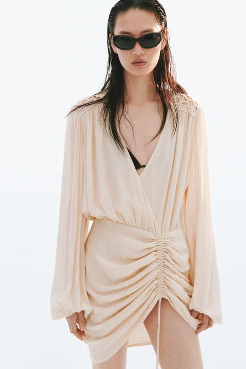 Drawstring-detail Balloon-sleeved Dress