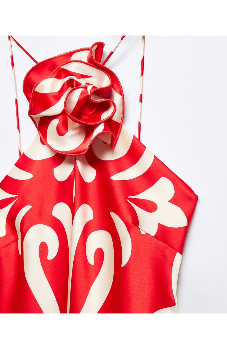 MANGO Flower Appliqué Halter Dress, Alternate, color, Red