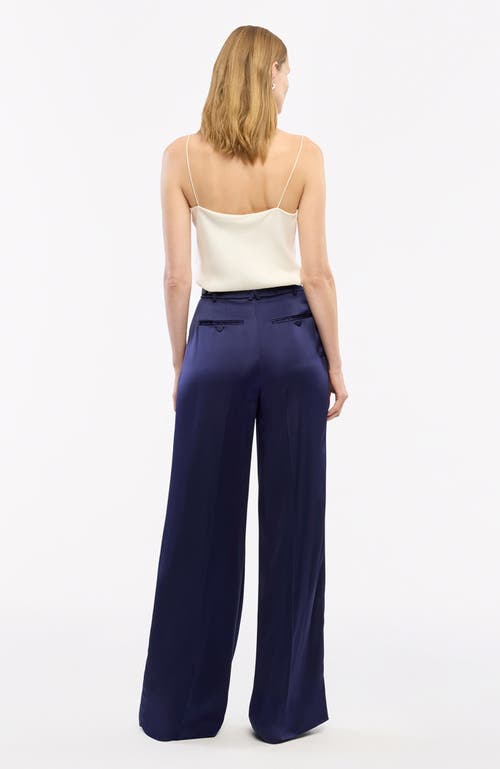 Shop Another Tomorrow Satin Pleated Trouser In Indigo