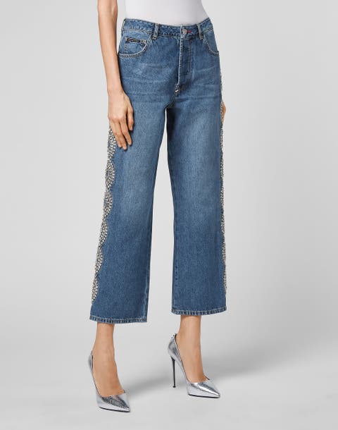 Denim Trousers Loose Fit Crystal Cable Women