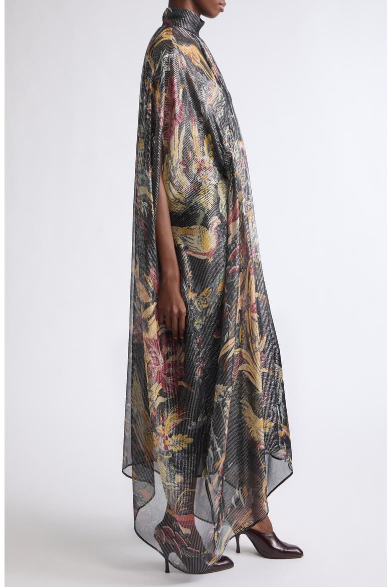 Metallic Stripe Print Silk Chiffon Dress, Alternate, color, BLACK