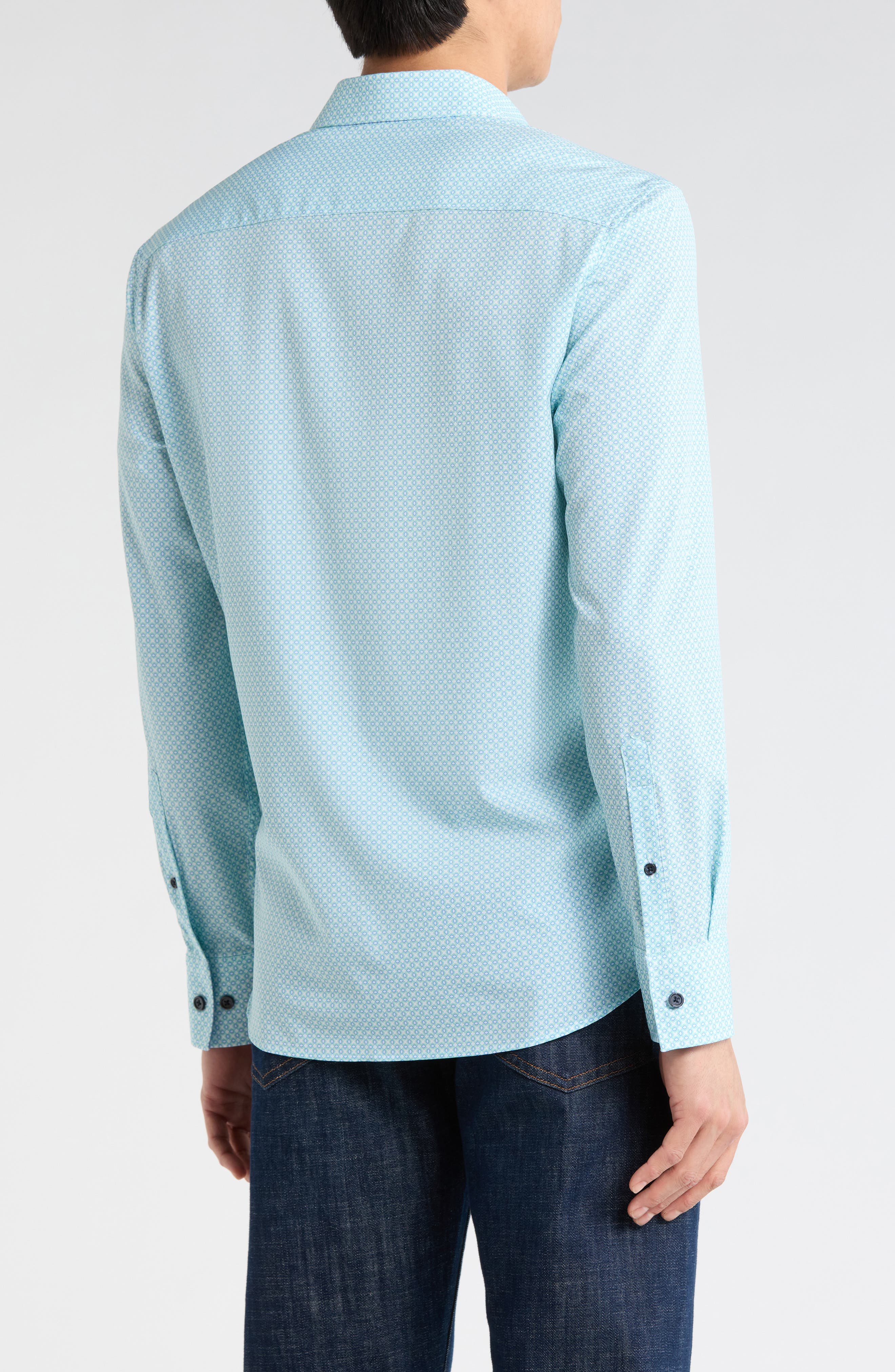 Slim Fit Diamond Geometric Stretch Button-Up Shirt - image 2