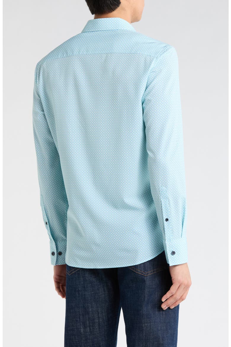 Slim Fit Diamond Geometric Stretch Button-Up Shirt, Alternate, color, WHITE/ GREEN